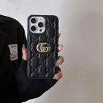Luxury Stamped GG Leather iPhone Case for 13-17