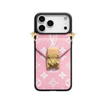 Premium Leather Monogram iPhone Case With Wallet And Crossbody Strap