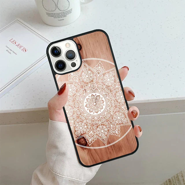 Mandala Wood Floral Phone Case For iPhone 15 14 13