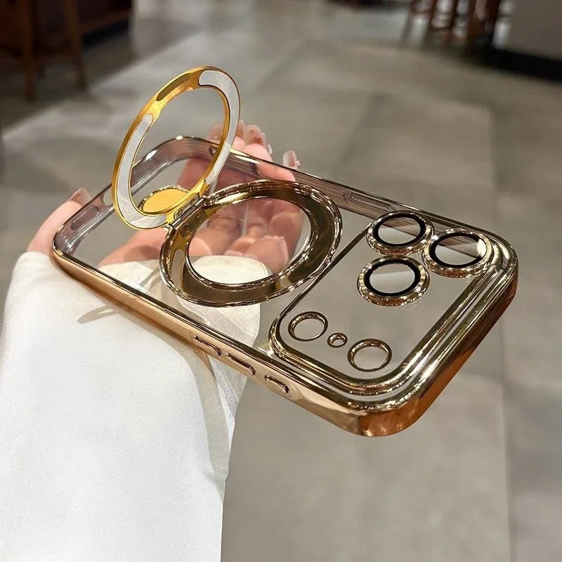 New In Phone Case- Four Corners Air Cushion Anti-fall Case with Invisible Ring Stand for iPhone 17/ 16 /15 /14