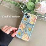 Blue Light Oil Painting Flower Phone Case for iPhone 16 15 14 Proof Anti-knock