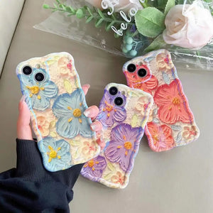 Blue Light Oil Painting Flower Phone Case for iPhone 16 15 14 Proof Anti-knock