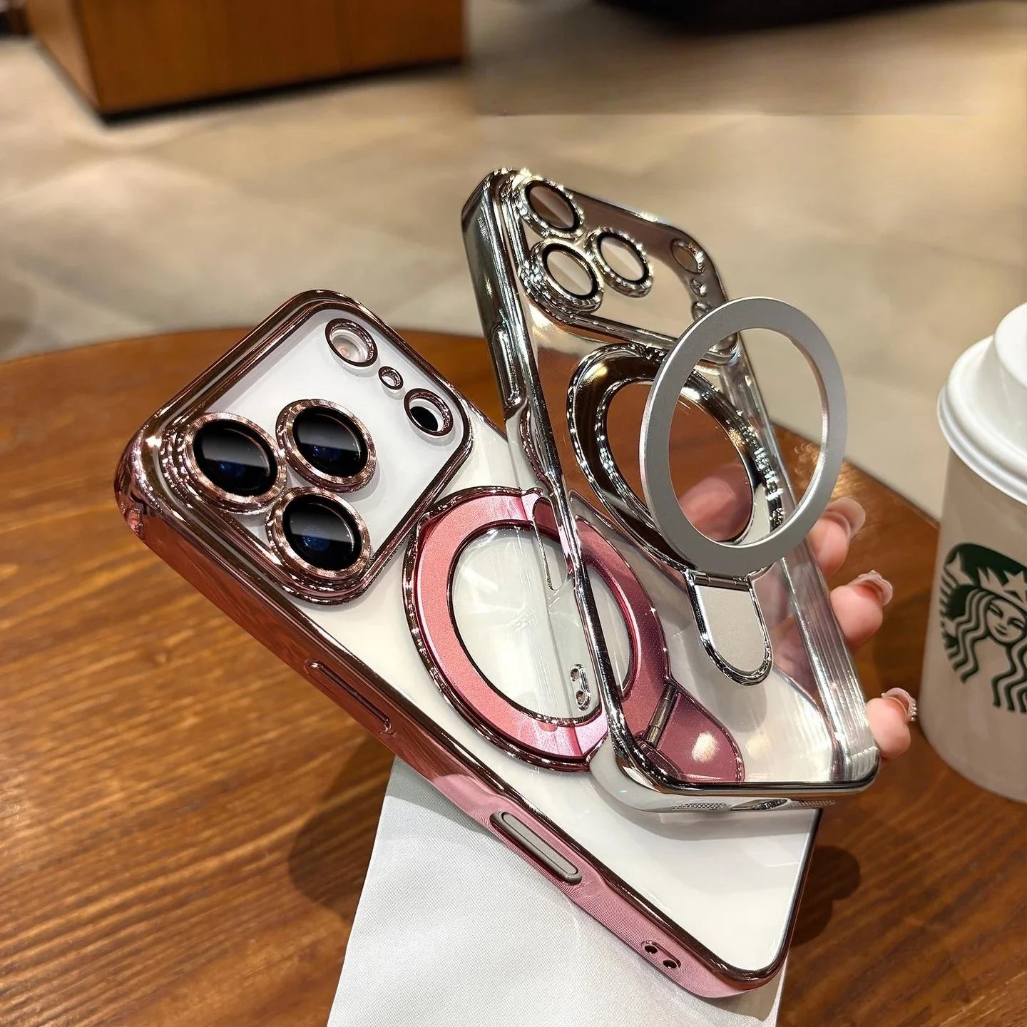 New In Phone Case- Four Corners Air Cushion Anti-fall Case with Invisible Ring Stand for iPhone 17/ 16 /15 /14