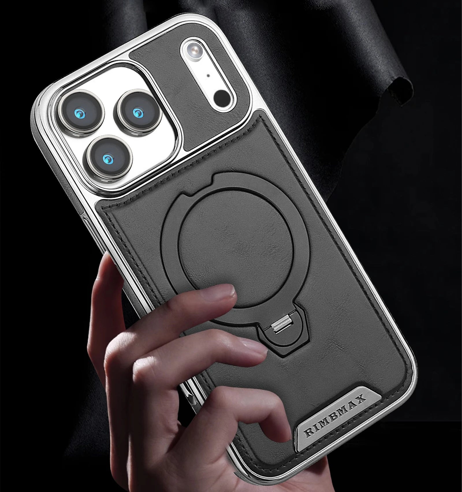 Magnetic Bracket Attraction Cowhide Leather Plating Phone Cover For iPhone 17/ 16/ 15/ 14