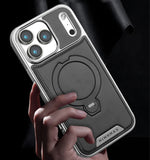 Magnetic Bracket Attraction Cowhide Leather Plating Phone Cover For iPhone 12-18 Series