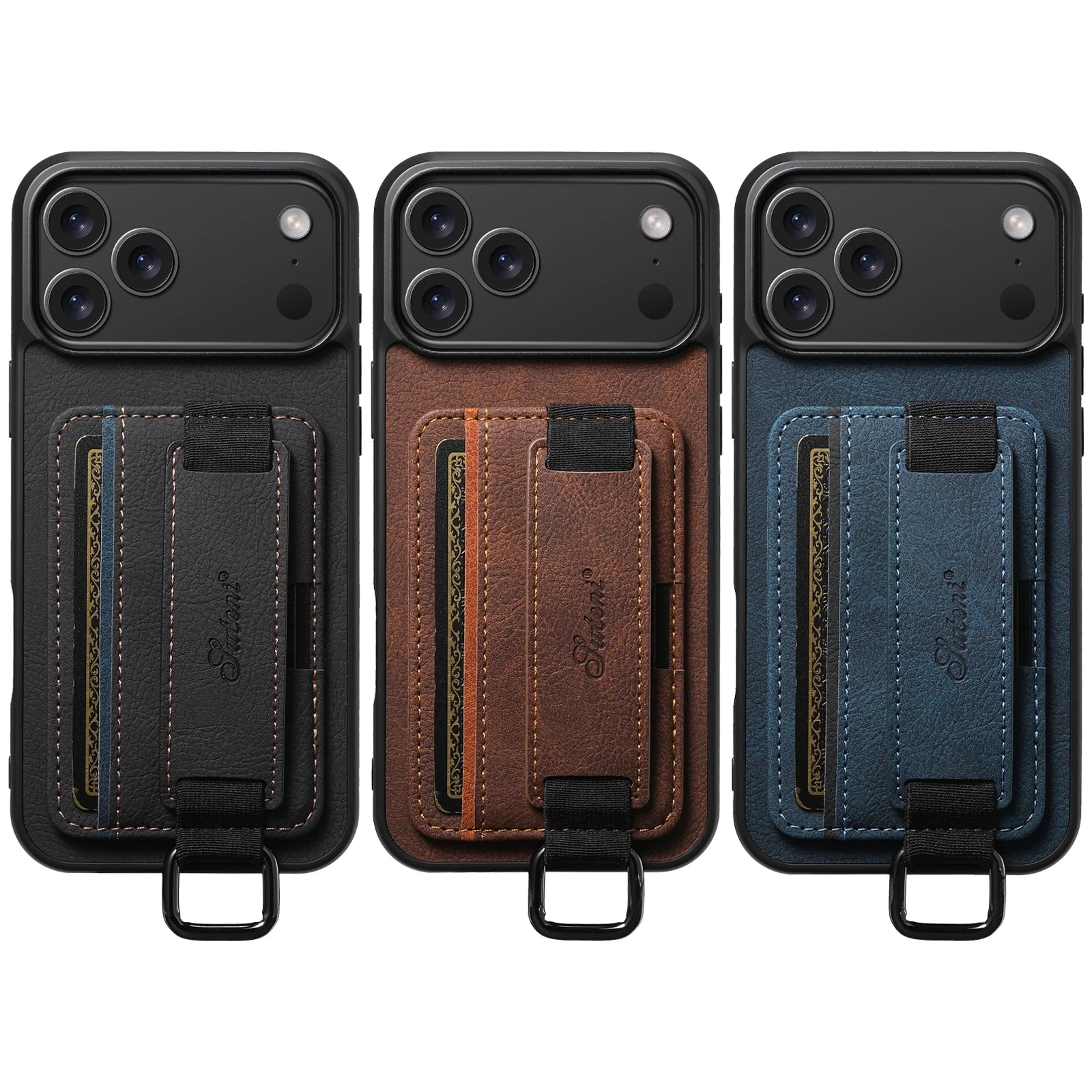 Leather Case Wrist Strap Ring Buckle Card Holder Bag Stand For iPhone 17/ 16/ 15/ 14