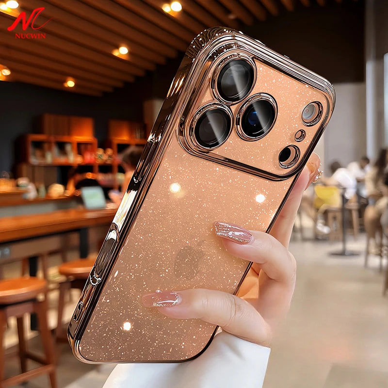 Ultra Thin Slim Transparent Glitter PC Case for iPhone 17 16 15 14