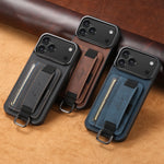 Leather Case Wrist Strap Ring Buckle Card Holder Bag Stand For iPhone 17/ 16/ 15/ 14