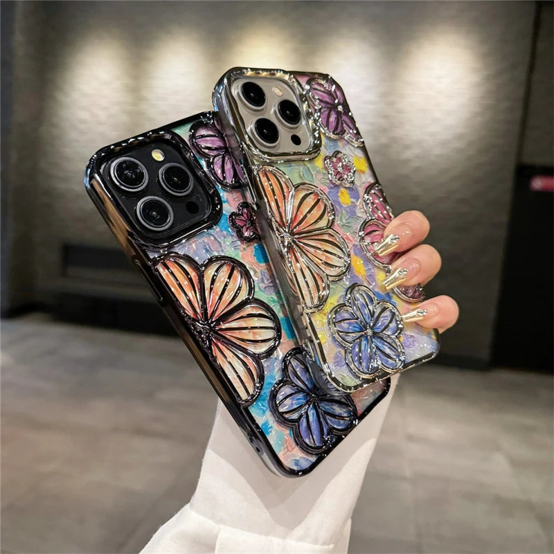 LUXURY PLATING COLOUR FASHION FLOWERS PHONE CASE FOR IPHONE