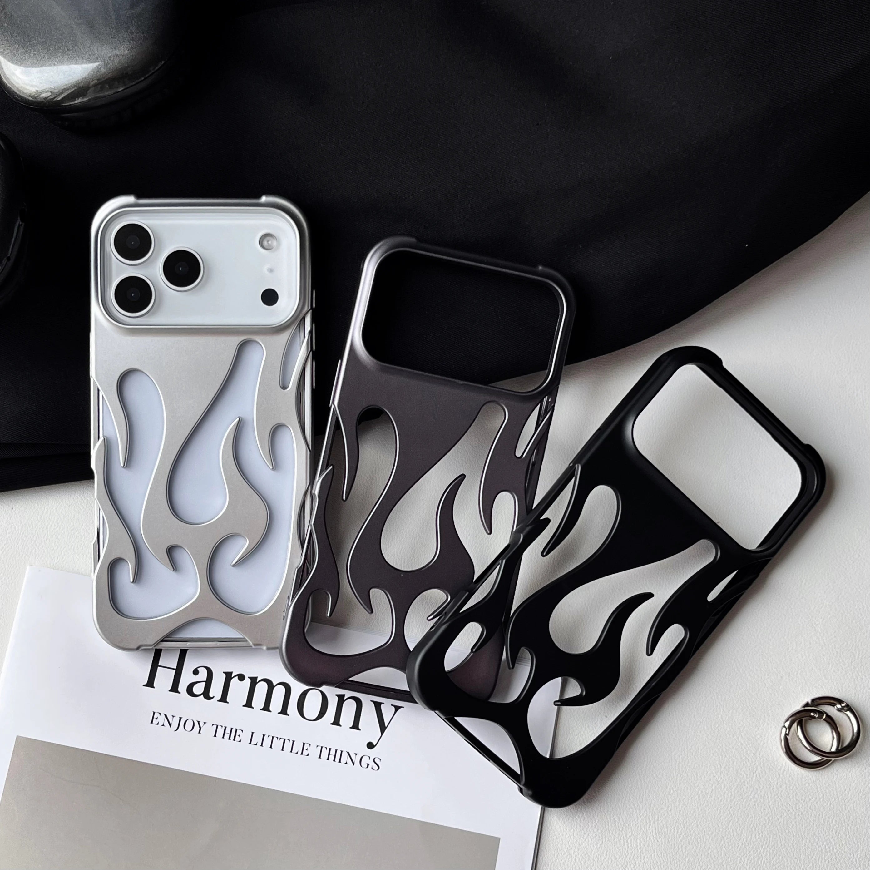 Luxury 3D Flame Pattern Hollow Slim Phone Case for iPhone 17 16 15 14