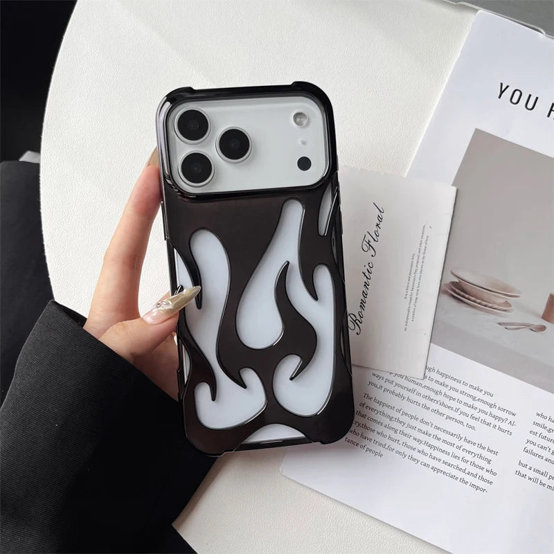 Luxury 3D Flame Pattern Hollow Slim Phone Case for iPhone 17 16 15 14
