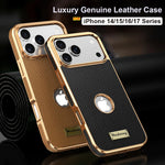 Luxury Togo Calfskin Genuine Leather Case view Window Of Apple logo Phone Cover For iPhone 17/ 16/ 15/ 14