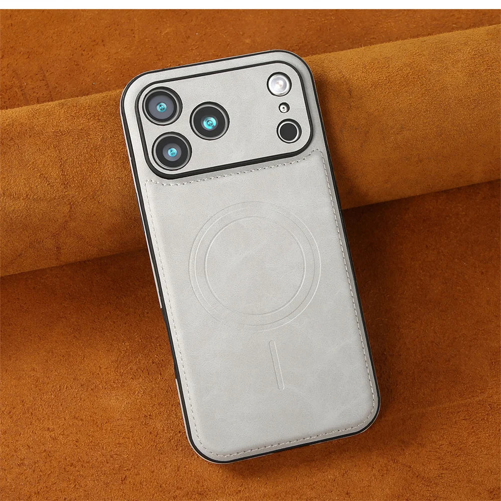 Luxury Strong Magnetic Leather Wireless Shockproof MagSafe Cover Phone Case For iPhone 17 / 16 / 15 / 14