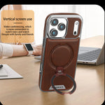 Magnetic Bracket Attraction Cowhide Leather Plating Phone Cover For iPhone 17/ 16/ 15/ 14