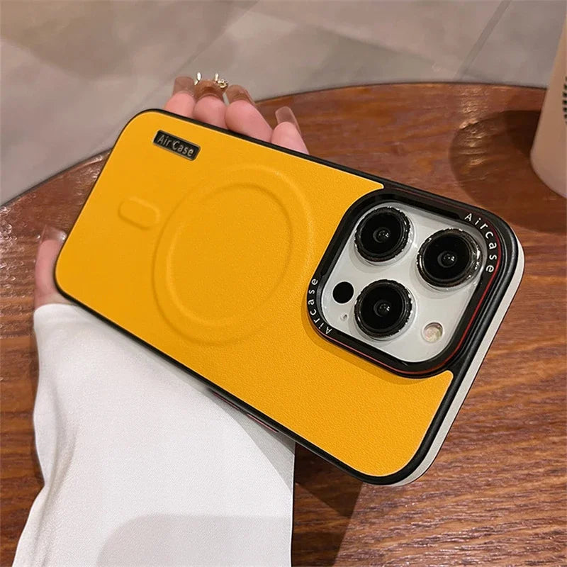 Luxury Matte Leather Magnetic Case Wireless Charging Shockproof Bumper Cover For iPhone 16