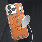 Magnetic Bracket Attraction Cowhide Leather Plating Phone Cover For iPhone 17/ 16/ 15/ 14