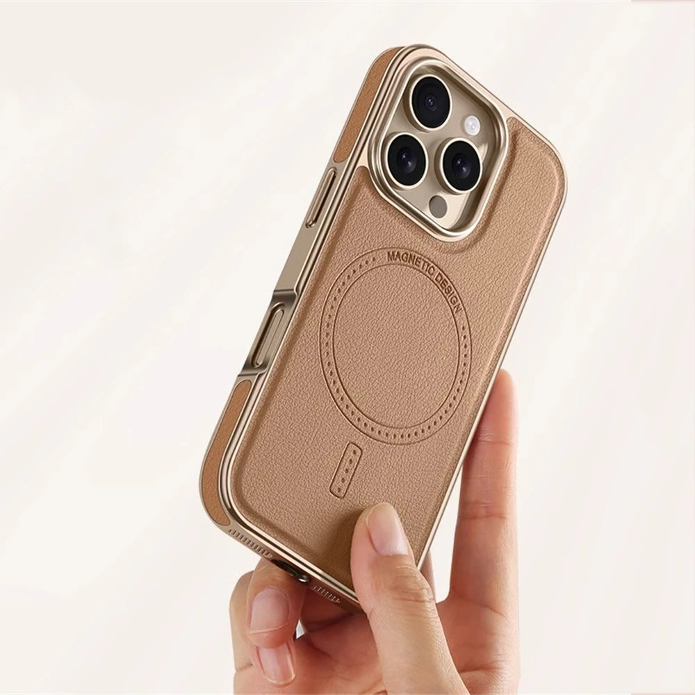 Luxury Leather Magnetic Back Case For iPhone 16 15 14