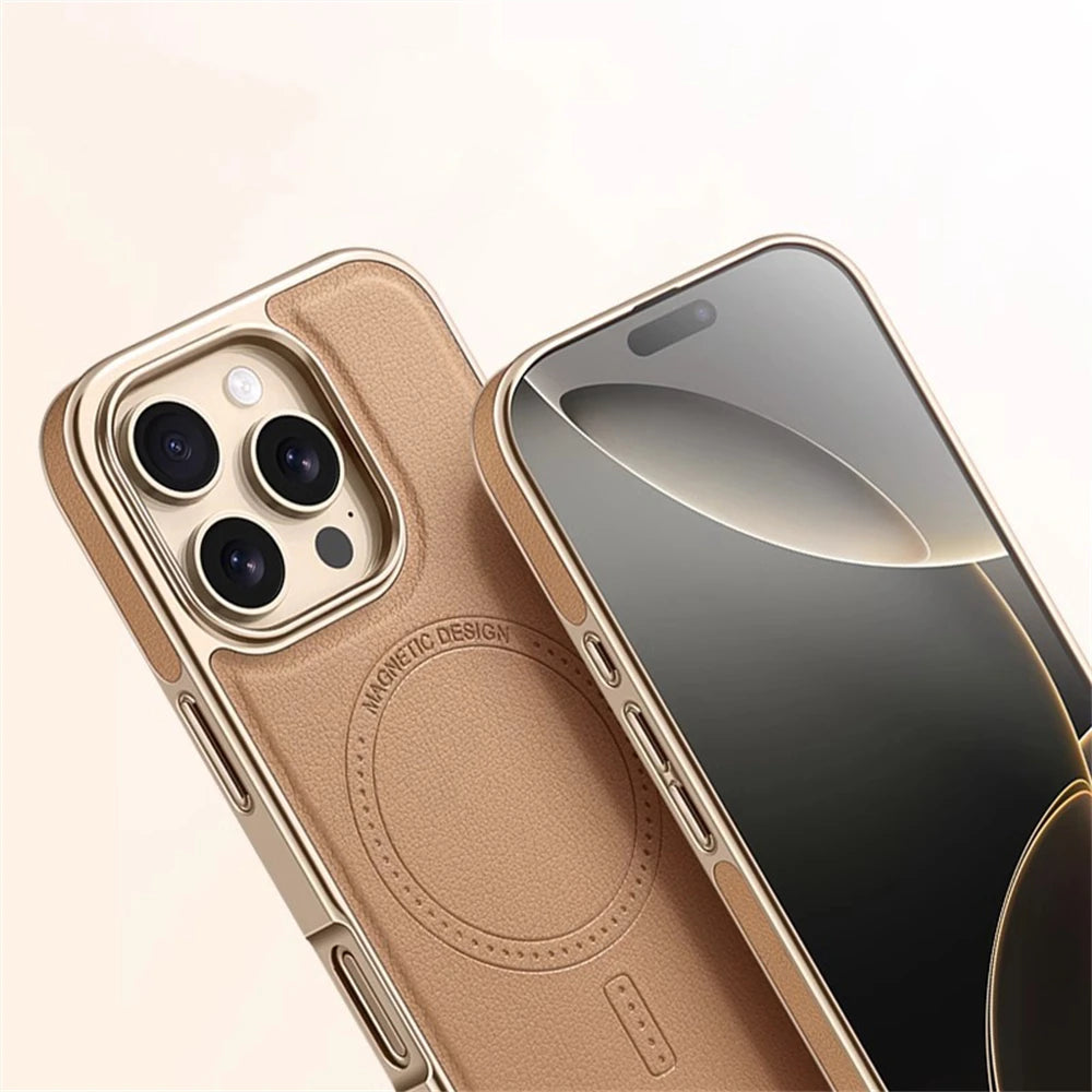 Luxury Leather Magnetic Back Case For iPhone 16 15 14