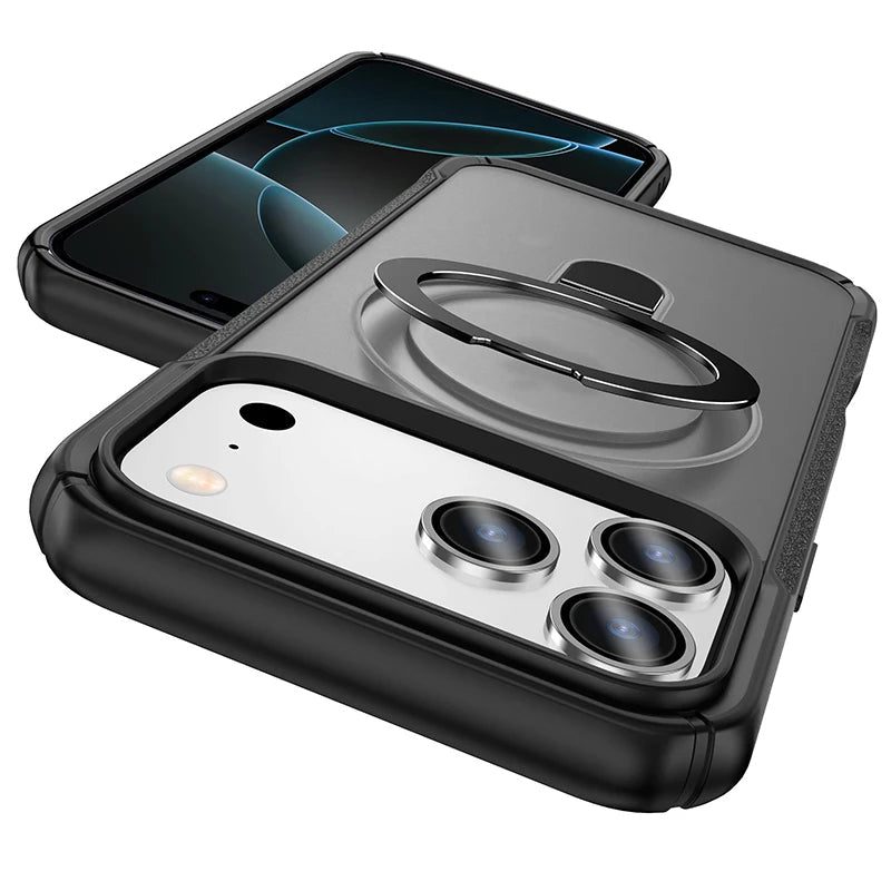Metal Ring Stand  Magnetic Case Wireless Charger Cover Funds For Magsafe IPhone 17/ 16 /15 14 THEROXYMOB
