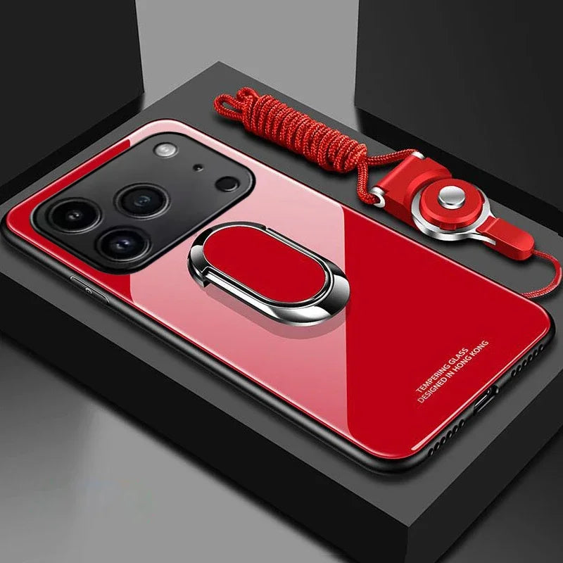 Magnet Ring Holder Tempered Glass Case for Iphone 17 16 15