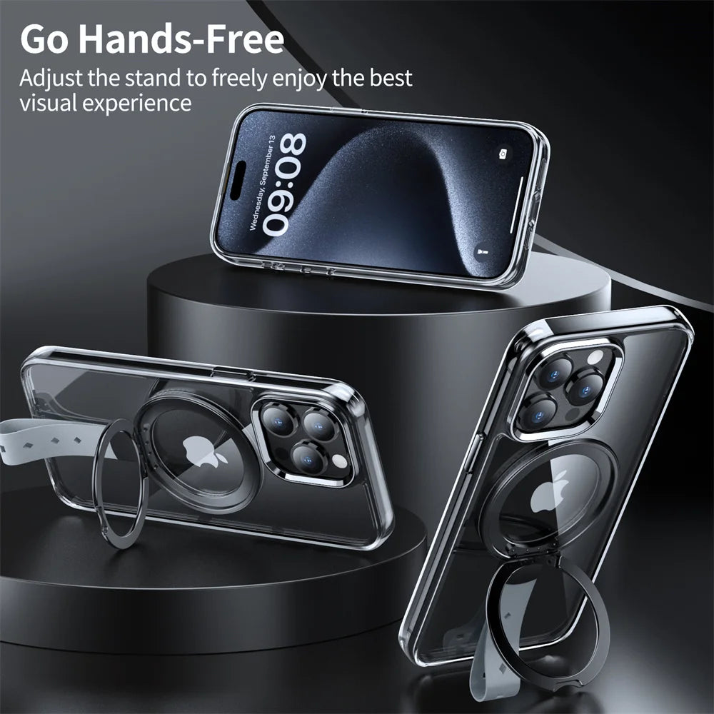 Clear Case with Rotatable Magnetic Grip Ring Holder For iPhone 15 / 14 / 13 Series