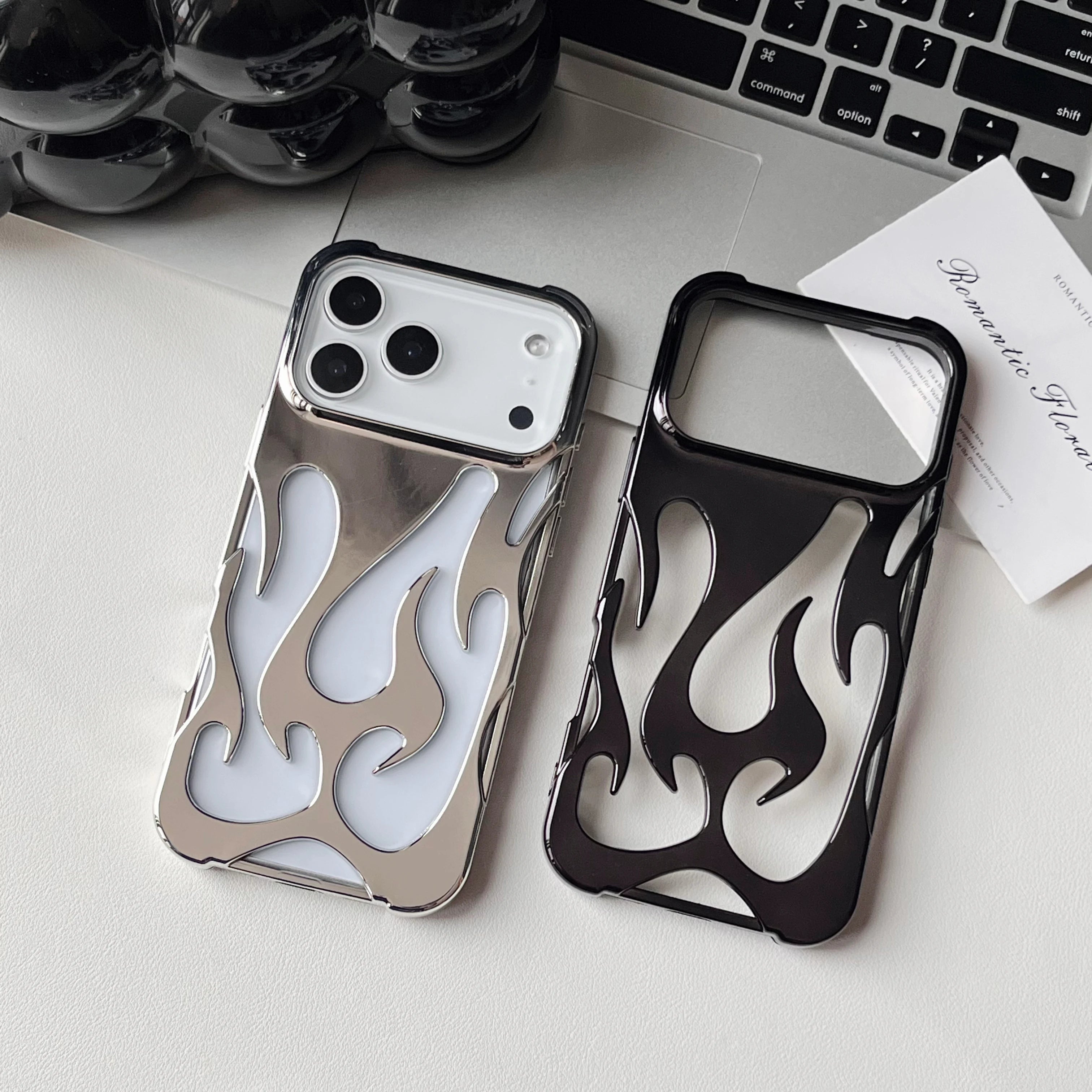 Luxury 3D Flame Pattern Hollow Slim Phone Case for iPhone 17 16 15 14