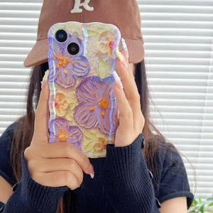 Blue Light Oil Painting Flower Phone Case for iPhone 16 15 14 Proof Anti-knock