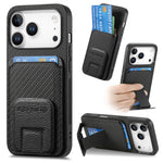 Carbon Fiber Card Bag Fold Stand Phone Case For iPhone 17 / 16 / 15 / 14