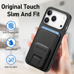 Carbon Fiber Card Bag Fold Stand Phone Case For iPhone 17 / 16 / 15 / 14