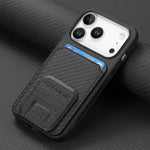 Carbon Fiber Card Bag Fold Stand Phone Case For iPhone 17 / 16 / 15 / 14