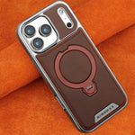 Magnetic Bracket Attraction Cowhide Leather Plating Phone Cover For iPhone 17/ 16/ 15/ 14