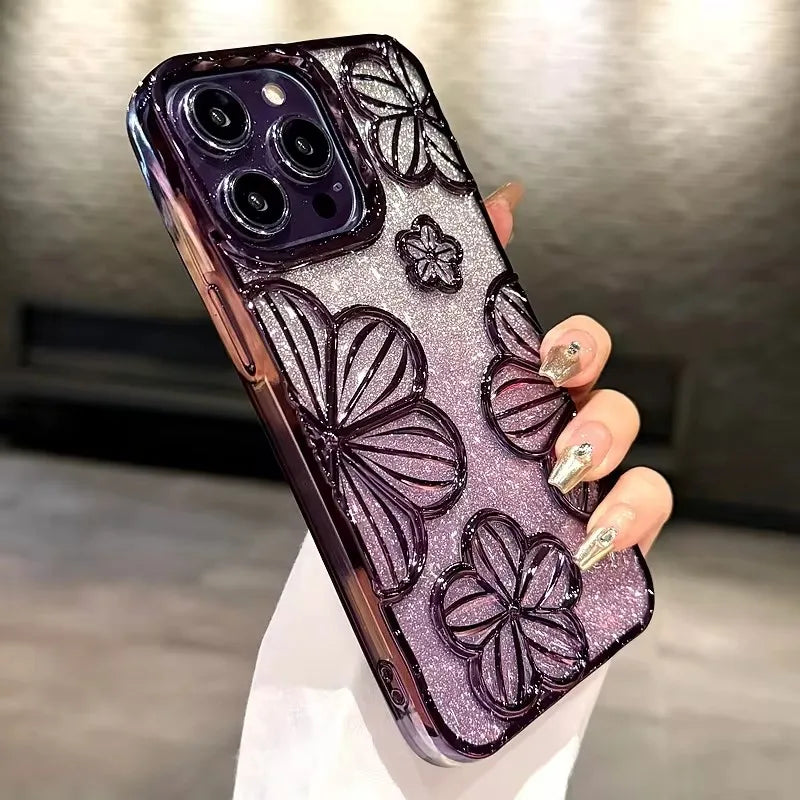 Multicolored Flower Electroplated Phone Case For IPhone 15 Series