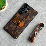 BRAND LEATHER CARD HOLDER SLOT LOCK SLING CASE FOR SAMSUNG GALAXY