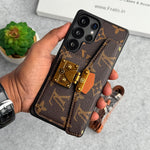 BRAND LEATHER CARD HOLDER SLOT LOCK SLING CASE FOR SAMSUNG GALAXY