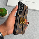 BRAND LEATHER CARD HOLDER SLOT LOCK SLING CASE FOR SAMSUNG GALAXY