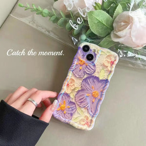 Blue Light Oil Painting Flower Phone Case for iPhone 16 15 14 Proof Anti-knock