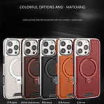 Magnetic Bracket Attraction Cowhide Leather Plating Phone Cover For iPhone 17/ 16/ 15/ 14