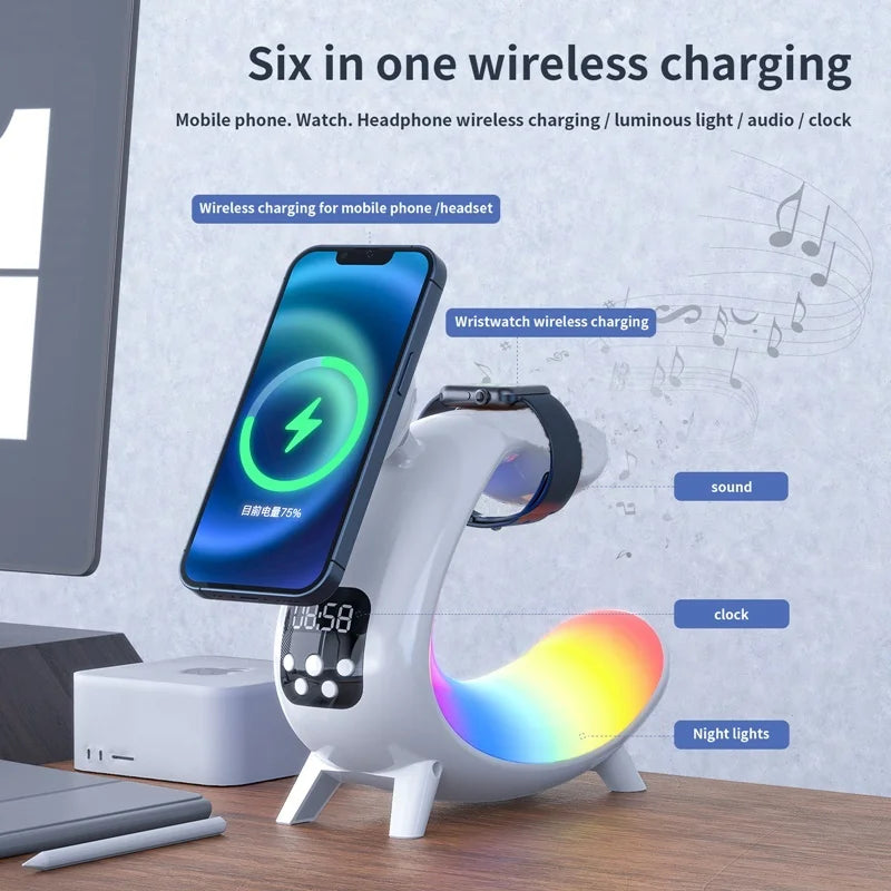 6IN1 Alarm Clock Magnetic Wireless Charger for Iphone 15 14 13