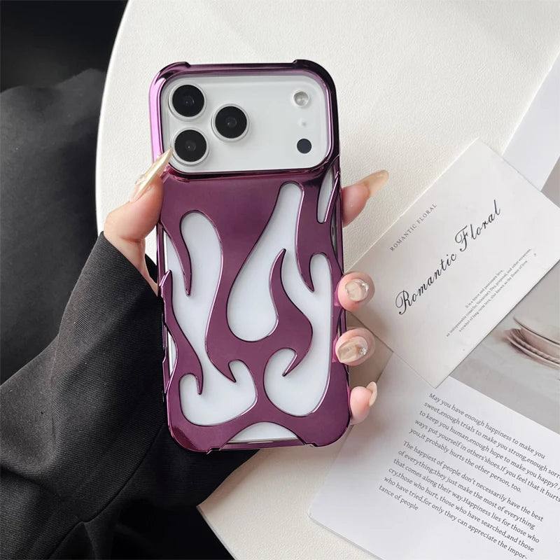 Luxury 3D Flame Pattern Hollow Slim Phone Case for iPhone 17 16 15 14