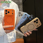Matte Solid Color Leather Magnetic Case For iPhone 17 / 16 / 15 / 14