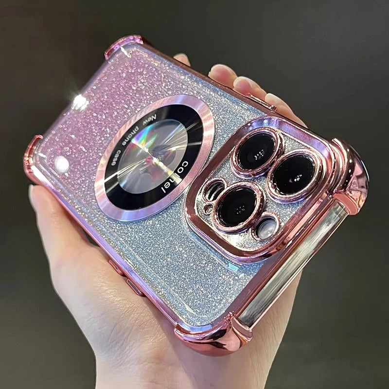 Luxury Plating Flash Glitter Magsafe Magnetic Phone case for iPhone 16 / 15 /14