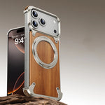 Natural Wooden Frameless Case With Magsafe 360°Rotation Magnetic For iPhone 17 / 16 / 15 / 14