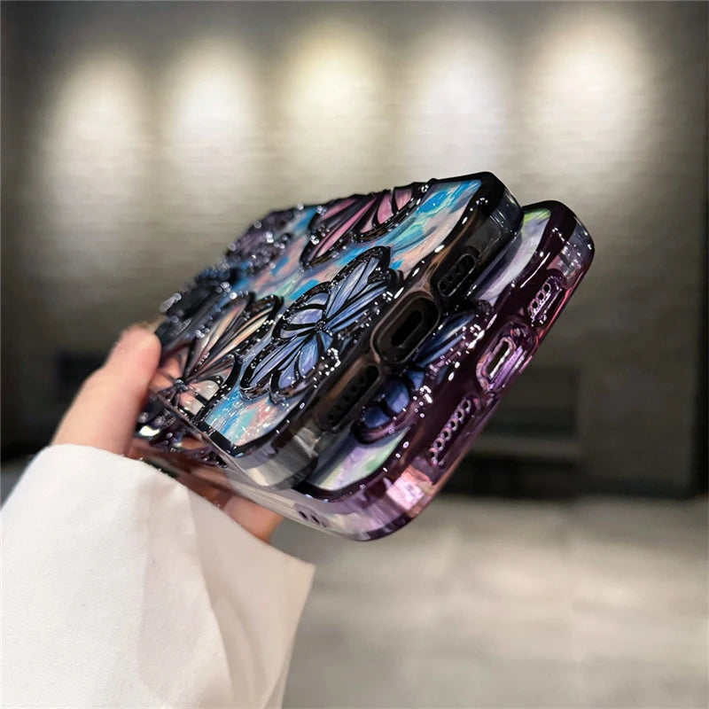 Luxury Plating Colour Fashion Flowers Phone Case For iPhone 15 Series