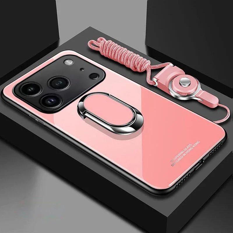 Magnet Ring Holder Tempered Glass Case for Iphone 17 16 15