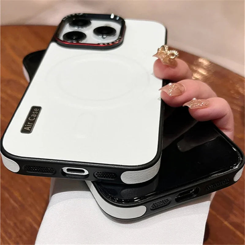 Luxury Matte Leather Magnetic Case Wireless Charging Shockproof Bumper Cover For iPhone 16