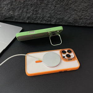 Luxury Magnetic Shockproof Phone Case For iPhone 16 15 14 Funda Stand Glass Lens Protection Back Cover