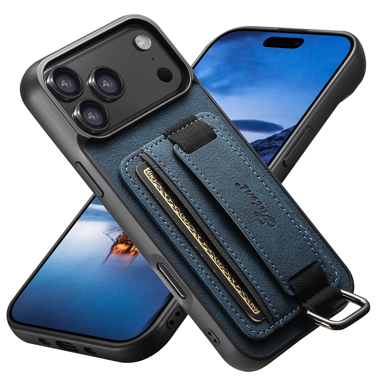 Leather Case Wrist Strap Ring Buckle Card Holder Bag Stand For iPhone 17/ 16/ 15/ 14