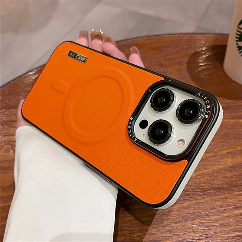 Luxury Matte Leather Magnetic Case Wireless Charging Shockproof Bumper Cover For iPhone 16