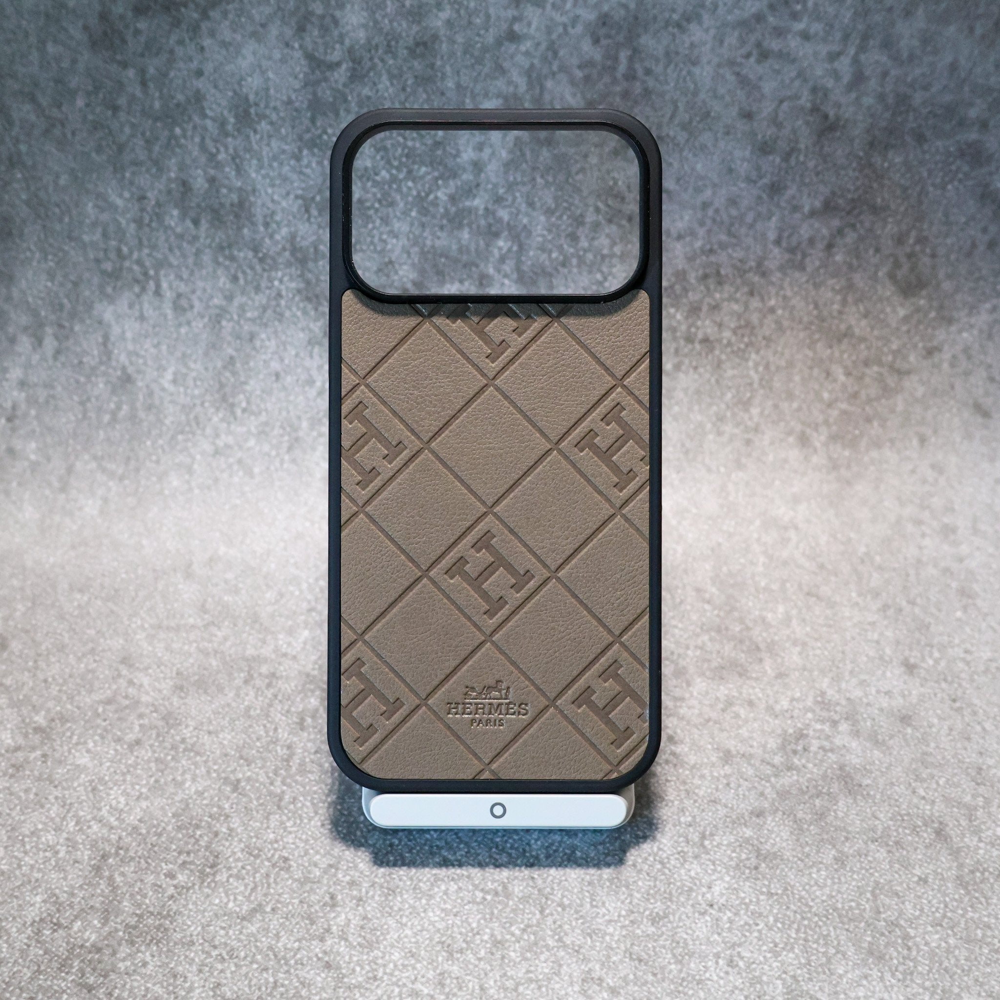 Stamped Leather H Phone Case  For iPhone 17 / 16 / 15 / 14