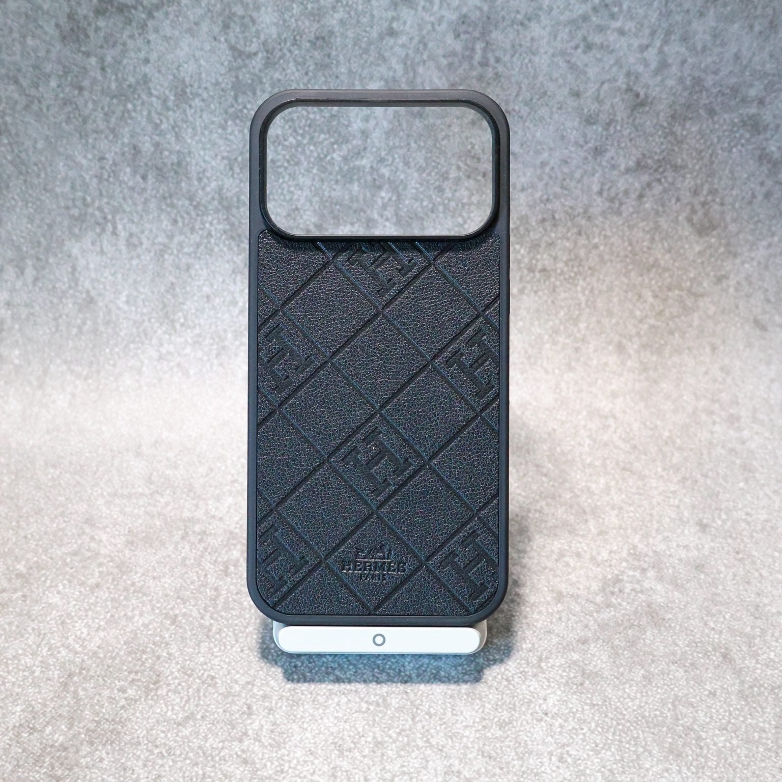 Stamped Leather H Phone Case  For iPhone 17 / 16 / 15 / 14